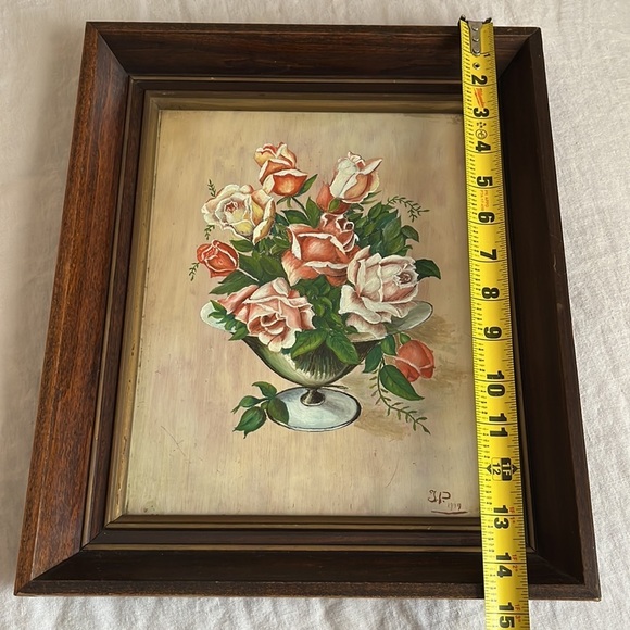 Vintage Oil Painting c1947 Bouquet of‎ Roses in Wooden Frame Signed - Picture 10 of 14